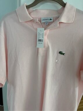 Lacoste Classic Fit Polo in Pale Pink with Green Crocodile